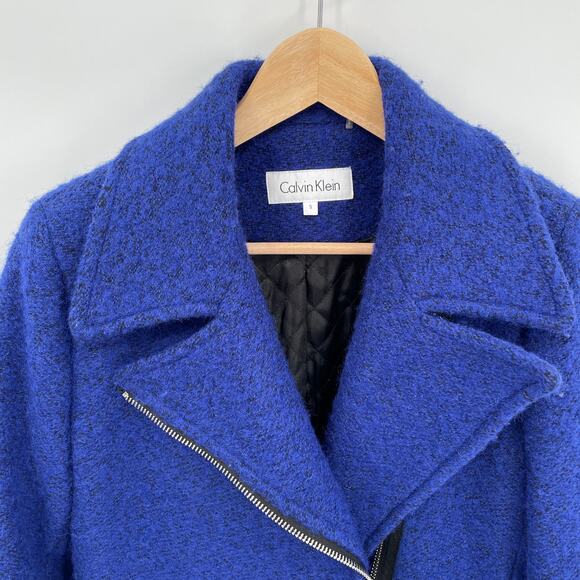 NWT Calvin Klein Blue Asymmetric Zip Wool Jacket // S - Picture 4 of 12